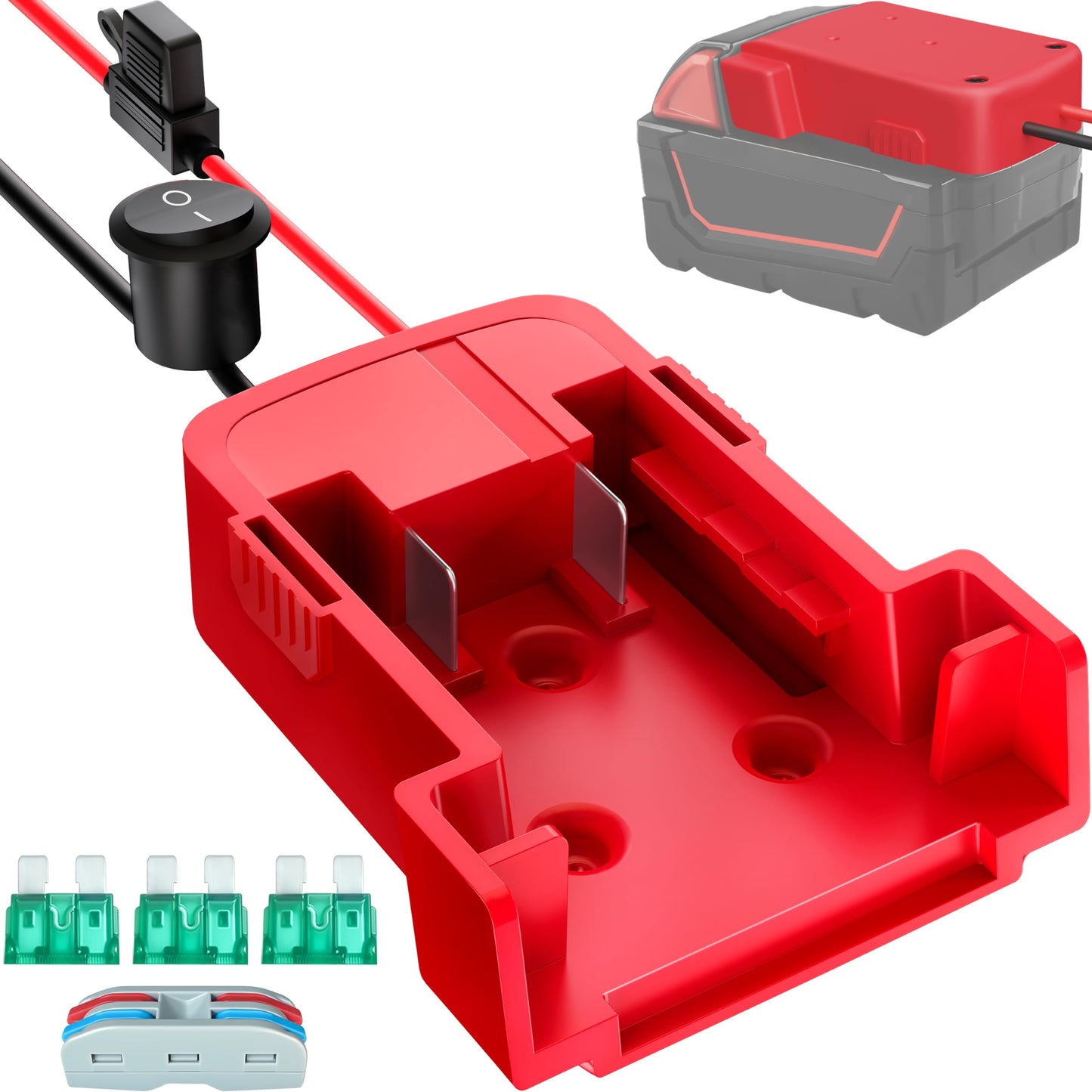 1-Pack 18V for Milwaukee M18 Battery Adapter for Power Wheels Battery Upgrade Conversion Kit with Switch Fuses Wire Connectors 12AWG Wire Power Tool Drill Battery Converter Adapter for DIY RC Car, Etc