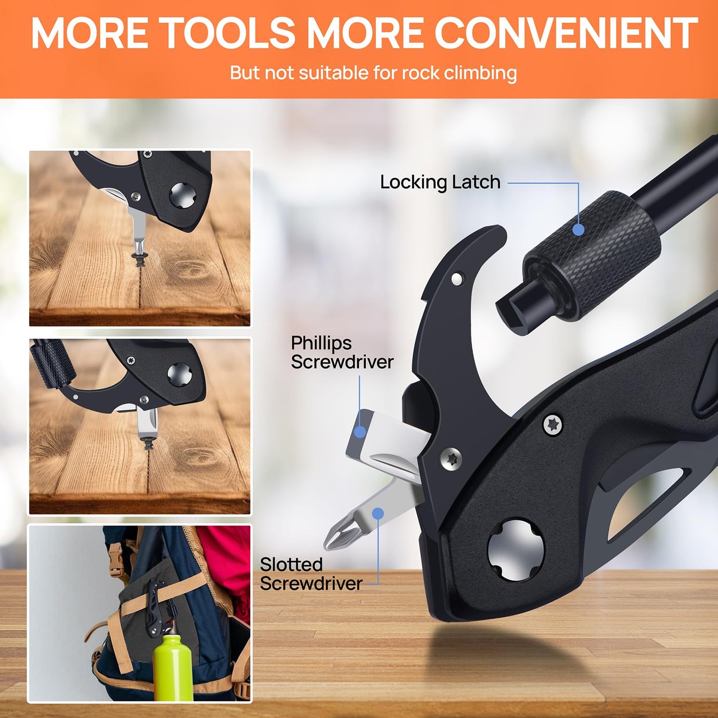 Multitool Carabiner with Pocket Knife, Gift for Men Him Dad Husband, 6-in-1 Multitool with EDC Carabiner Keychain,Bottle Opener,Window Breaker & Screwdriver,Cool Gadgets for Outdoor,Repair (Black)