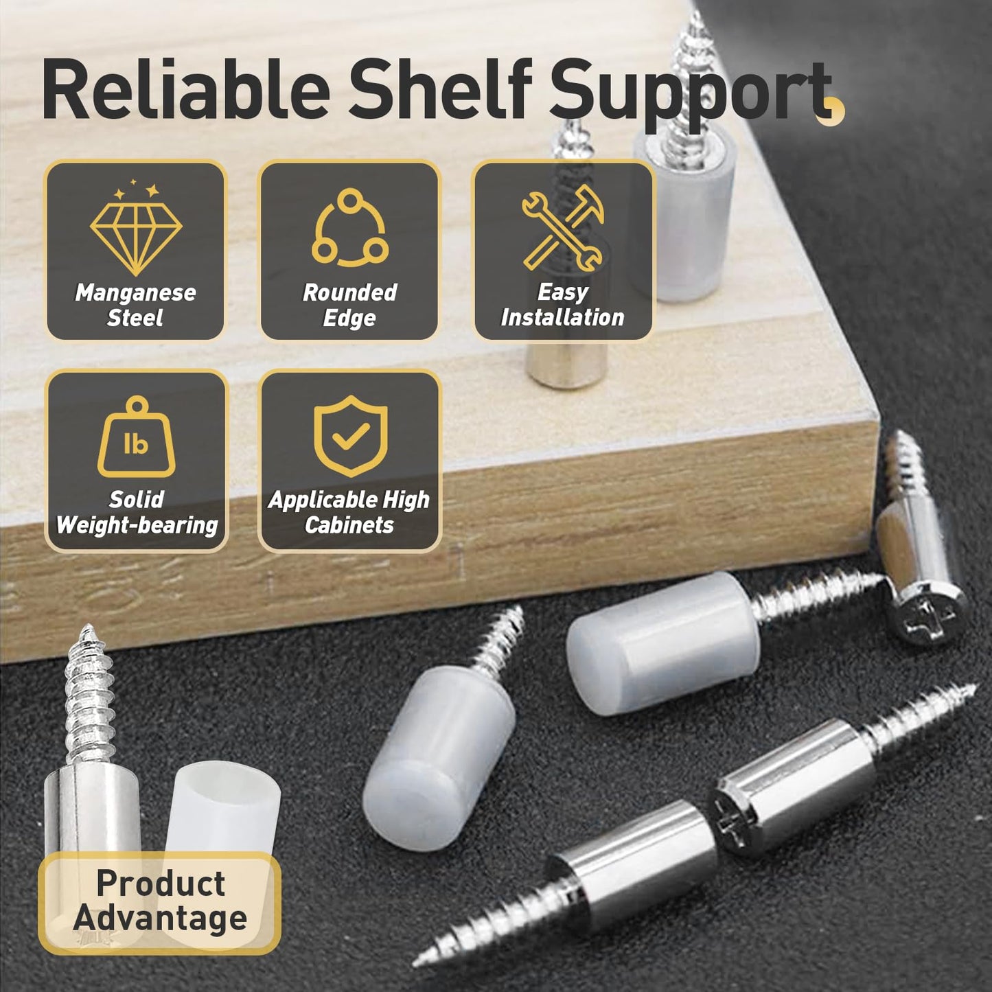 70 Pcs Self Tapping Screws Cabinet Laminate Support, Shelf Pins with Non-Slip Sleeve, Cabinet Shelf Pegs for Kitchen Utensils, Bookcases and Wardrobes, Fixed Support Self - Tapping Cross Screw