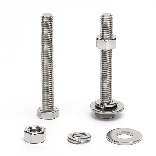 (20 Sets) 1/4-20 x 2-1/2" Hex Head Screw Bolt, Nuts, Flat Washer & Spring Lock Washers, 18-8 (304) Stainless Steel, Fully Threaded, by Skvltvfyt