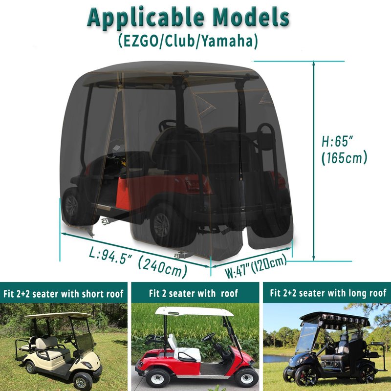 QYMOTO Golf Cart Covers 2 Passenger for Club Car EZGO Yamaha Golf Cart Cover Heavy Duty Waterproof Sunproof Windproof Outdoor Indoor All Weather Protection Durable 95" Overall Length