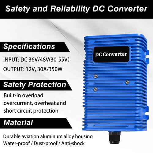 Golf Cart Voltage Reducer, 36 or 48V to 12V DC Converter 30A/350Watt Compatible with EZGO Club Car Yamaha, Universal DC Step Down Converter