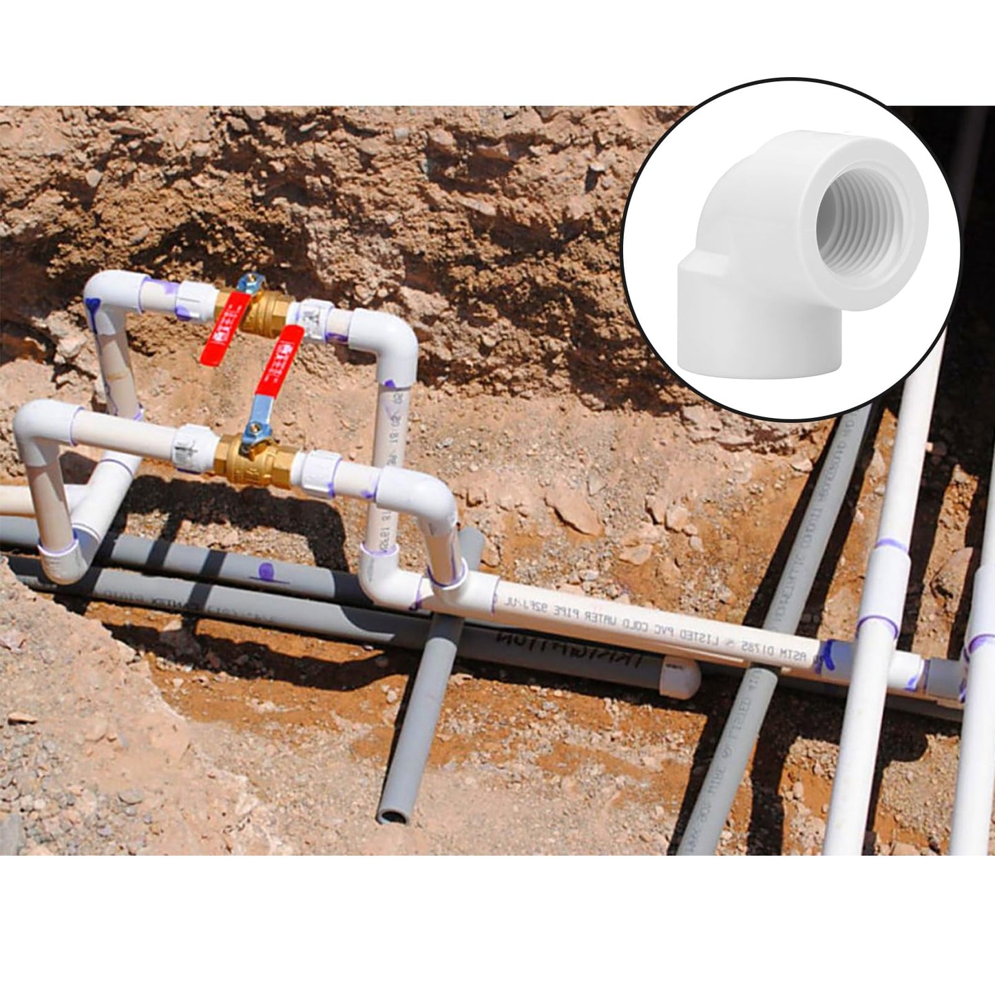 Lswteiz 10Pack 1/2" Double 90 Degree PVC Elbow Pipe Fitting Connector SCH40 1/2Inch Female to Female Threaded 90 Degree Elbow PVC Corner Adapter Pipe Fitting for Sprinkler, Irrigation