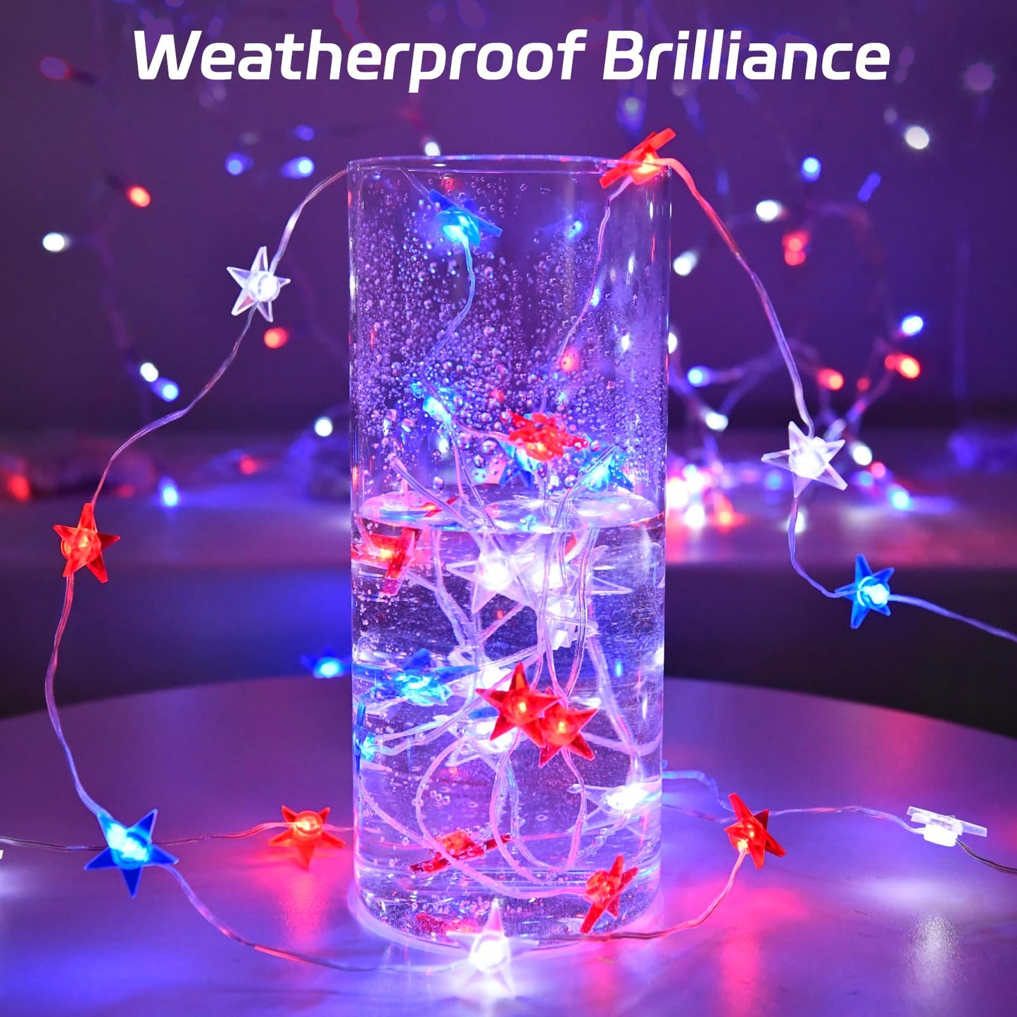 cshare 4th of July Lights Battery Operated, Red White and Blue Lights with Timer Outdoor Waterproof, 13ft 40LED Patriotic Star String Lights for Memorial Day Presidents Day Independence Day