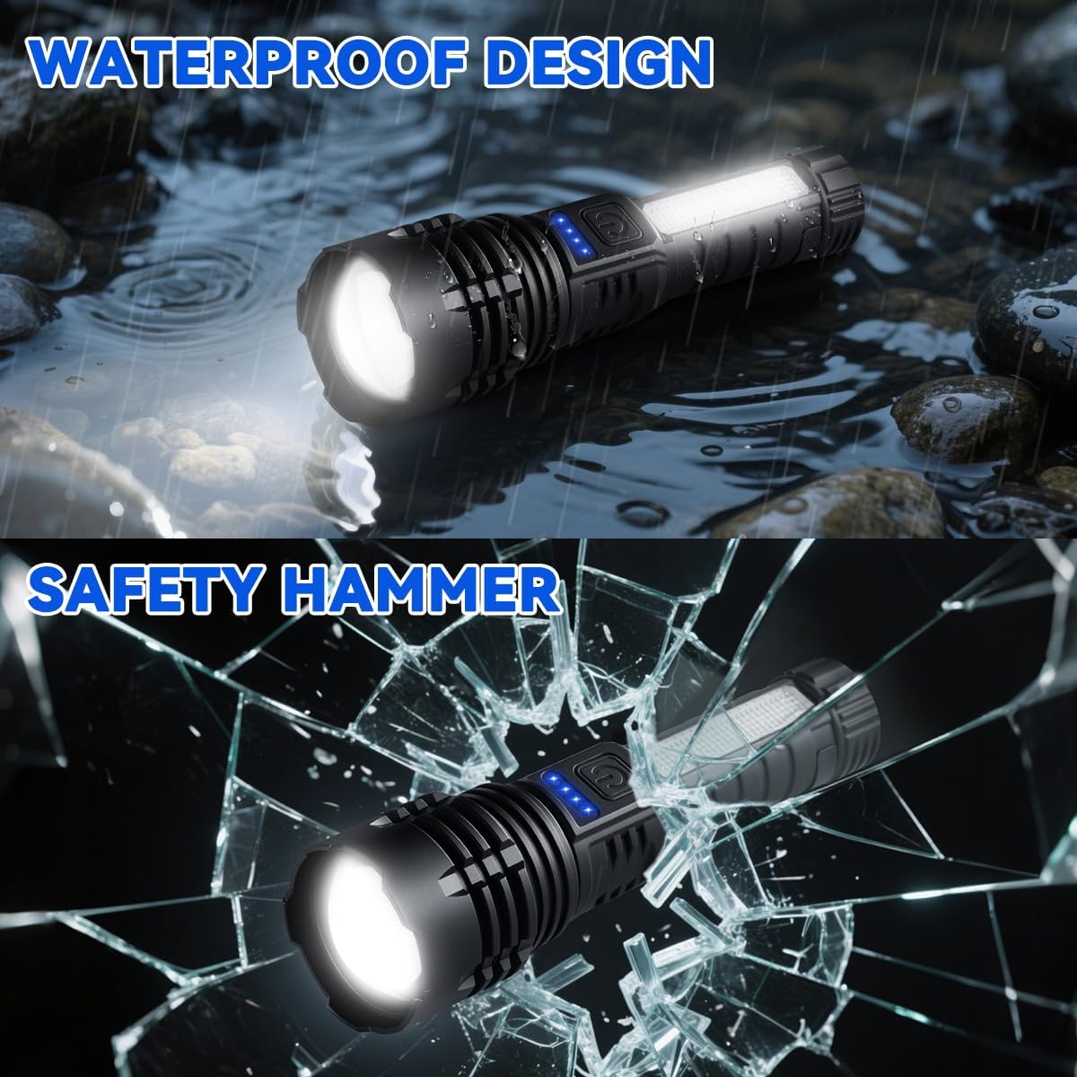 High Lumens Rechargeable Flashlight Set - 3 Pack, 7 Modes Tactical LED Lights for Home & Camping