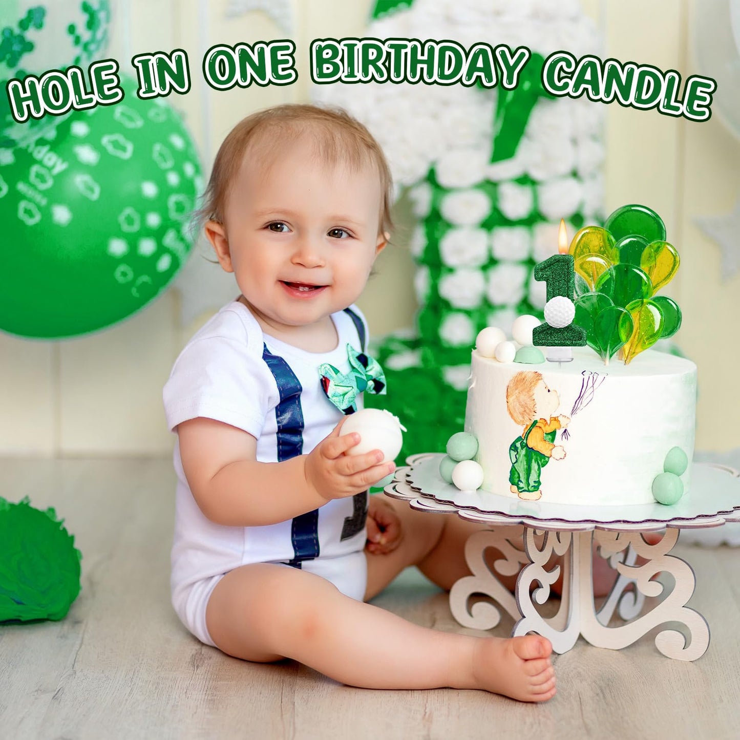 Conelist Golf 1 Candle for First Birthday Green Number 1 Candle Glitter Golf Party Decorations for Sport Birthday Cake Topper Anniversary Party Supplies