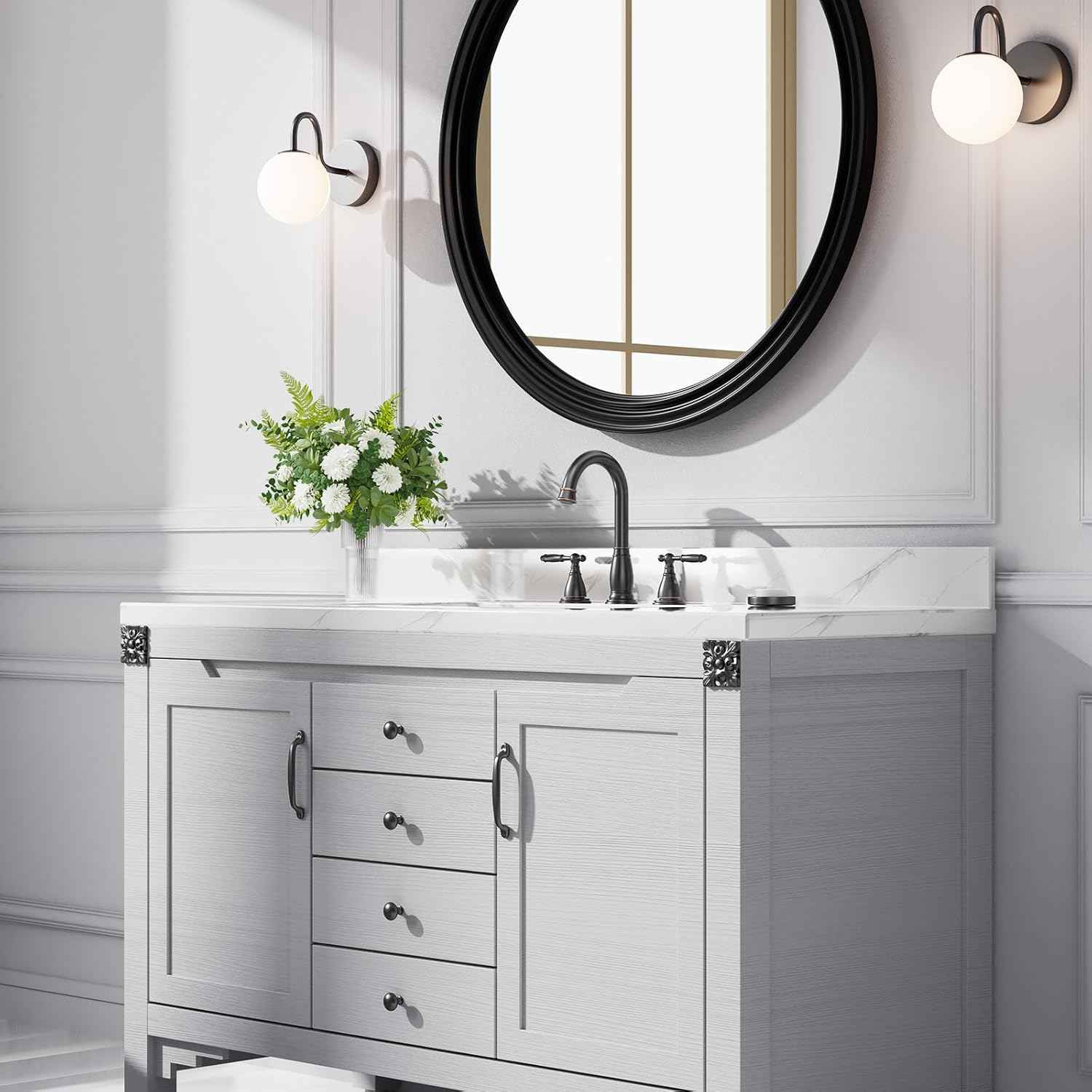 Oil Rubbed Bronze Widespread Bathroom Faucet Set with Valve & Drain - Phiestina WF017-4-ORB