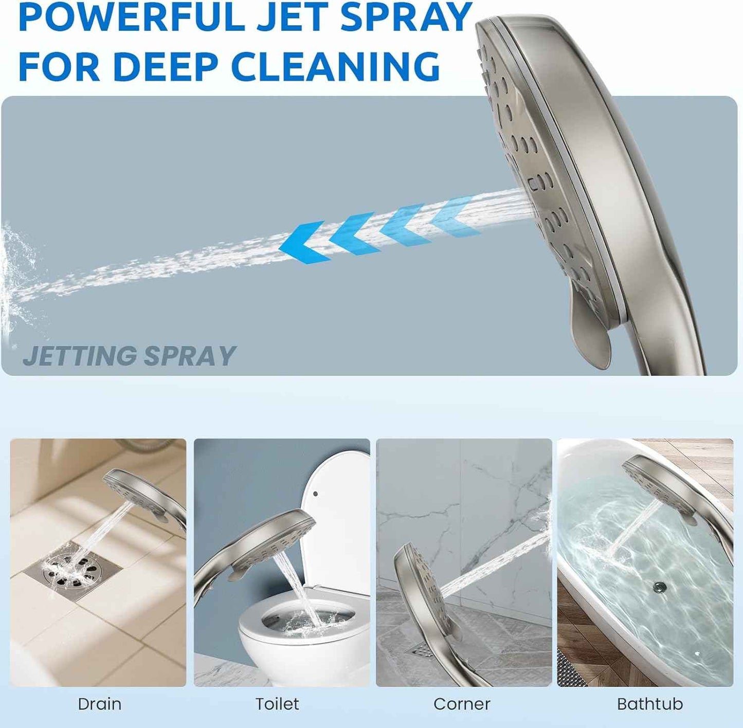 High Pressure Dual Shower Head Combo with Handheld - 8" Rainfall & 6 Spray Settings, Adjustable Brushed Nickel