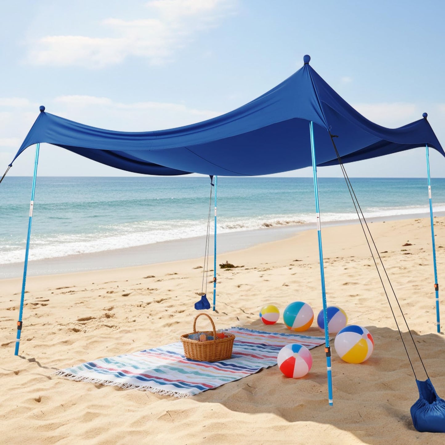 CROWN SHADES 10x10 Beach Tent Sun Shelter, Easy Pop Up Beach Canopy Shade, UPF50+, 4 Poles Adjustable, Dark Blue