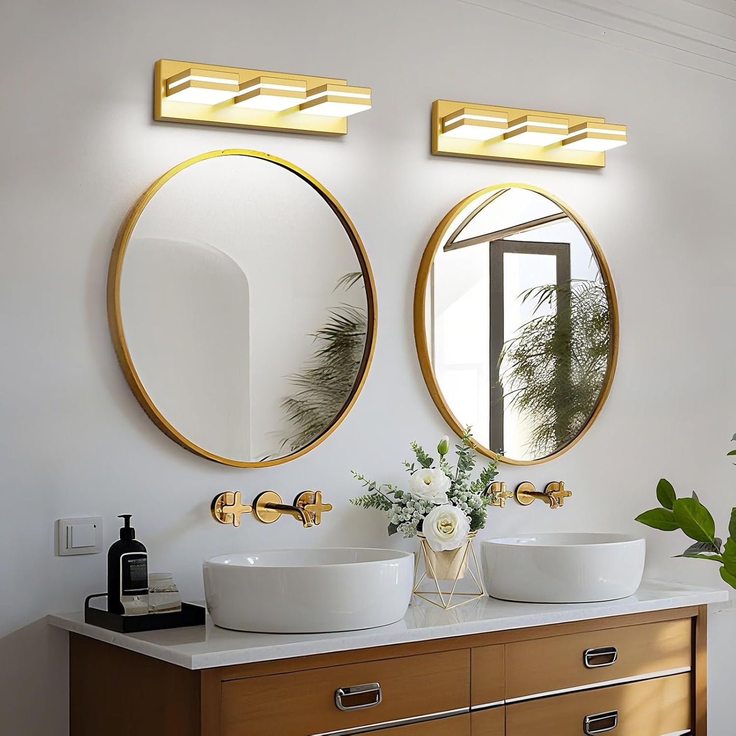 3-Light Modern LED Bathroom Vanity Light Fixture - Black Metal & Acrylic, 16-inch Over Mirror Lighting