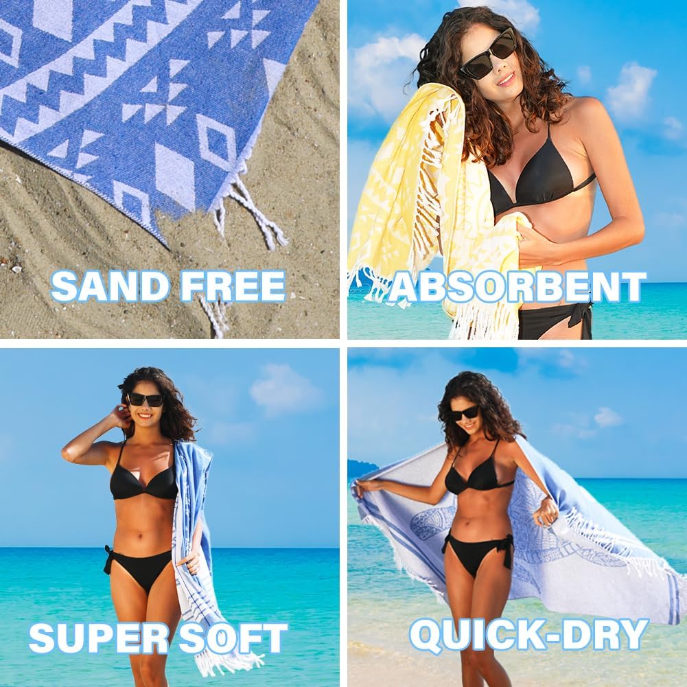Widdonen Thin Turkish Beach Towel - Lightweight, Quick-Dry Cotton | Extra Large, Sand-Free Pool & Bath Accessory