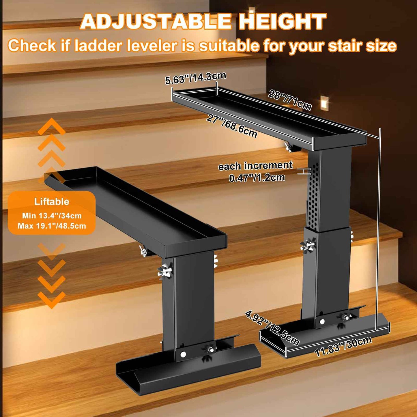 Foldable Heavy Duty Ladder Extender Plus-Adjustable Height 13.4-19.1", Ladder Leveler for Stair-Ladder Aide-Ladder Leveler for Extension Ladders with 27x5.63" Platform-Non-Slip Mat-Holds up to 880lbs