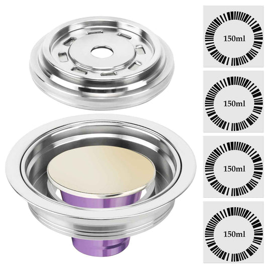 Reusable Coffee Capsule Adapter for Nespresso Vertuo Machines, Stainless Steel Coffee Pod Adapter with 4 Stickers, Compatiable with Vertuo POP/Vertuo Next/Delonghi ENV135/ Vertuolline GCA1 (150 ml)