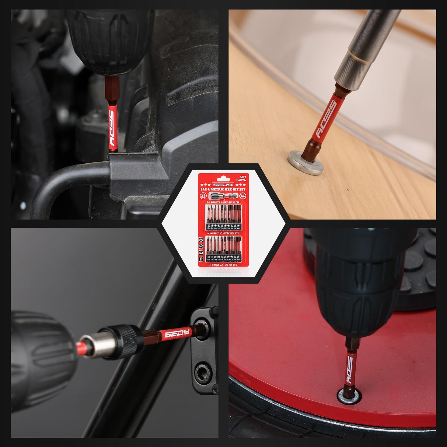 21-Piece 2.5" Hex Head Allen Wrench Drill Bit Set, 1/4" Hex Screwdriver Bits Set with Durable Magnetic Impact Bit Holder, SAE & Metric Allen Key, S2 Steel, Mechanic Home Repair