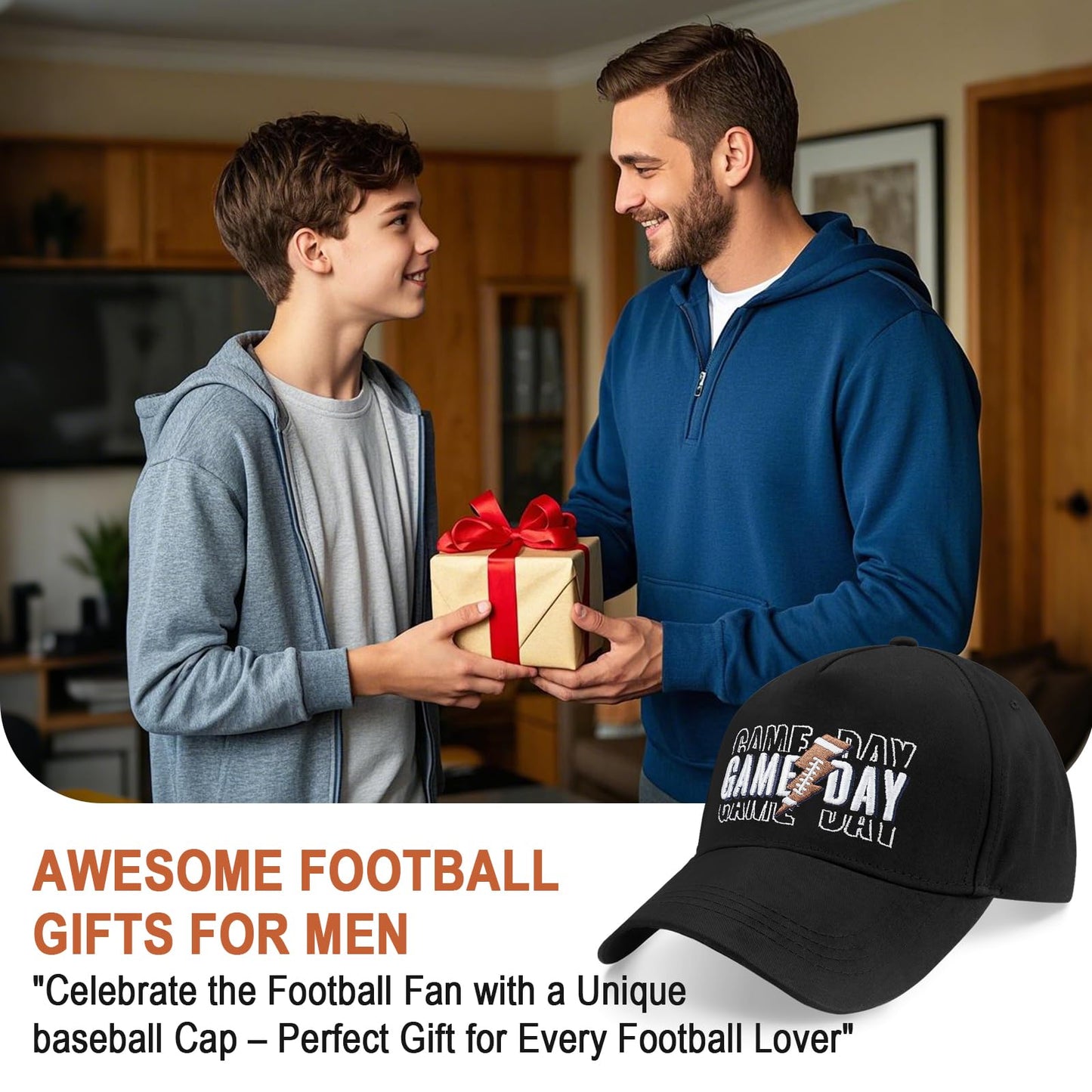 E-Profina Football Hat, Rugby Gifts for Women Embroidery Adjustable Size Game Day Baseball Cap Black