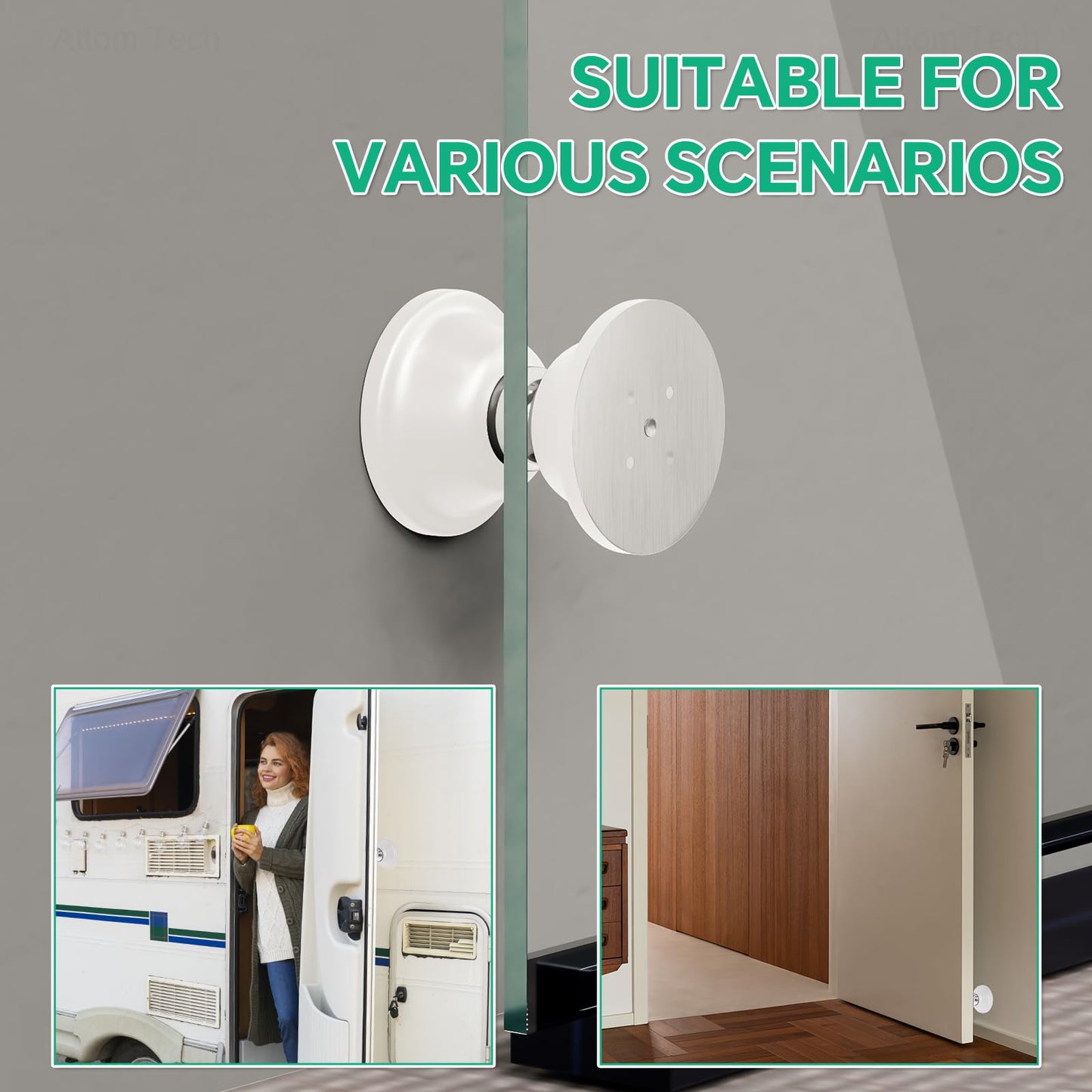 NiHome RV White Magnetic Door Stop for Door Holding & Stopping, Easy Install Non-Obtrusive Design, Flexible Mounting Options for RV, Older Homes & Uneven Doors, Protects Walls(2PCS)