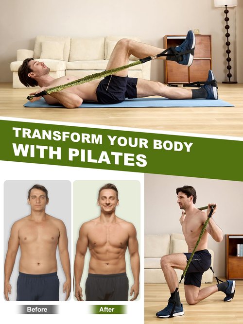 Pilates Bar Kit with Resistance Bands,260LBS Heavy Duty Resistance Bands for Working Out, Strength Pilates Equipment with Handles Door Anchor, Versatile Pilates Kit for Man Woman Full-Body Workouts