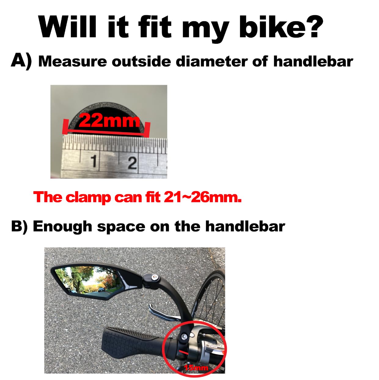 Hafny Handlebar Bike Mirror, Stainless Steel Lens, Bicycle Mirror, Safety Reflector, E-bike Mirror, Cycling Mirror, HF-MR081