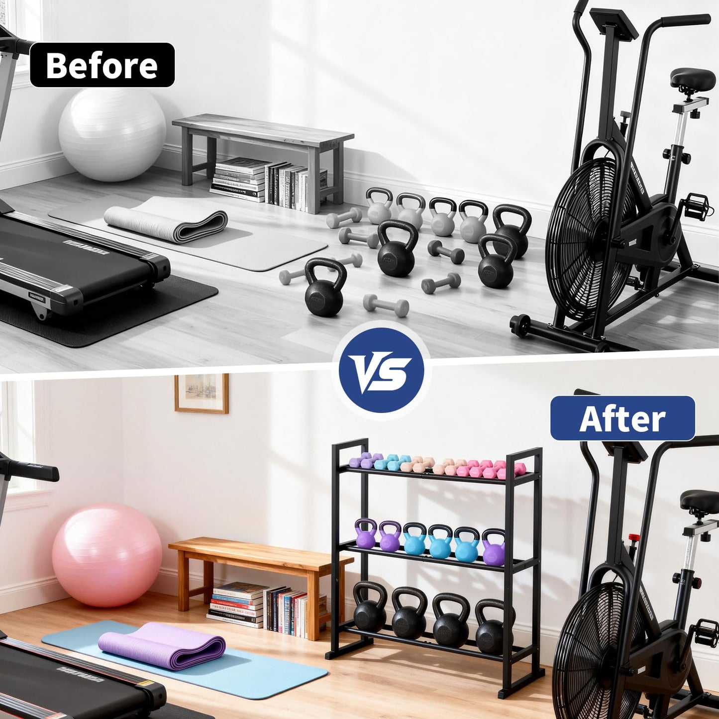 plthets 3 Tier Adjustable Dumbbell Rack - Weight Rack for Home Gym Dumbbells to 450 lb Capacity, Dumbbell Storage Rack Stand for Home Gym Dumbbells & Kettlebell