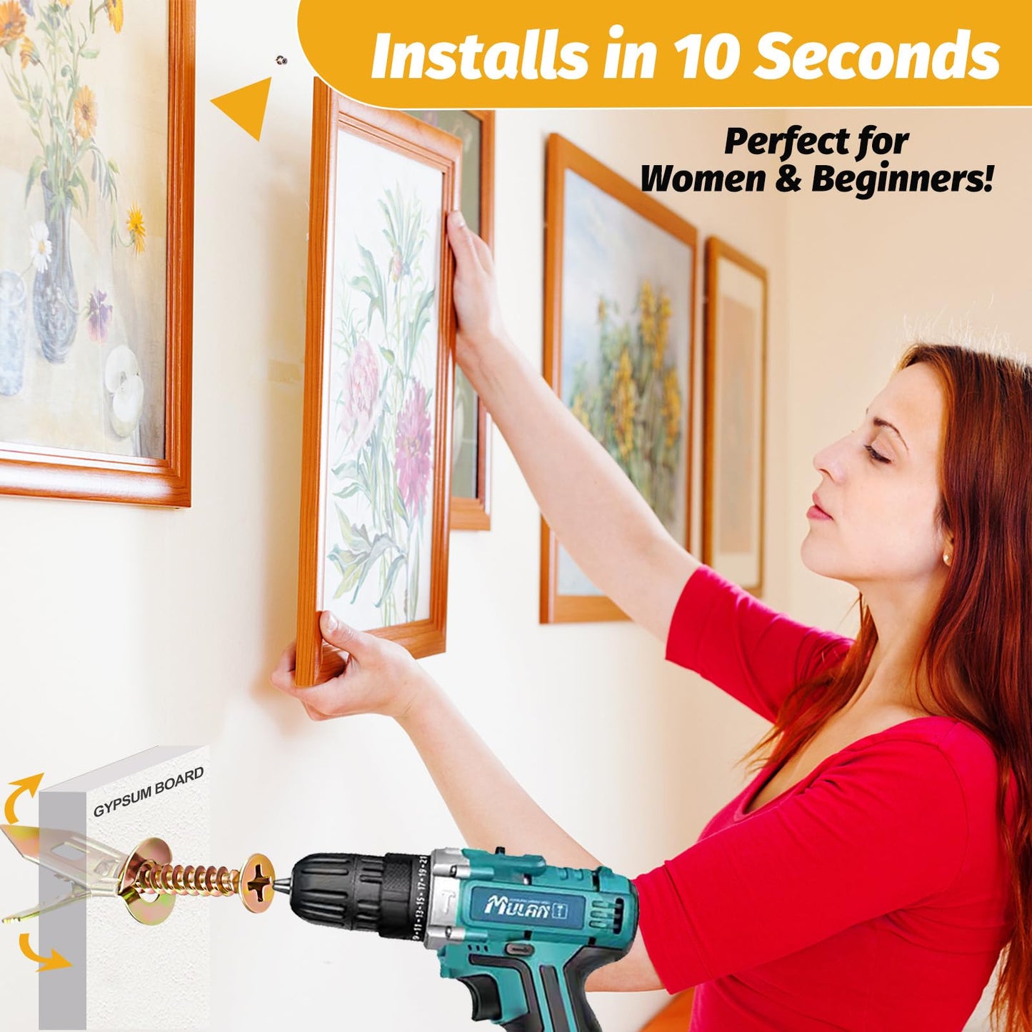 Kadrick 200Pcs Self Drilling Drywall Anchors with Screws,Zinc Plated Steel,2025 Upgraded Hollow Wall Anchors and Screws Kit, Easy Application No Drill or Holes in Wall(100 Anchors and 100 Screws)