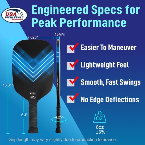 Kasaca Sport Edgeless Pickleball Paddles USAPA T700 Carbon Fiber Pickleball Paddle with Pickle Ball Paddle Cover Pickle Ball Raquette Pickle Ball Racket Pickleball Racket Lightweight Single Paddle