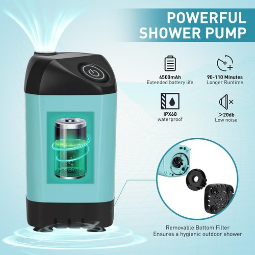 Thallike Portable Shower for Camping with Immersion Water Heater, Rechargeable Camping Shower Pump, Outdoor Hot Shower with 6.6 Gallons Folding Bucket for Camping, Hiking, Traveling, Washing