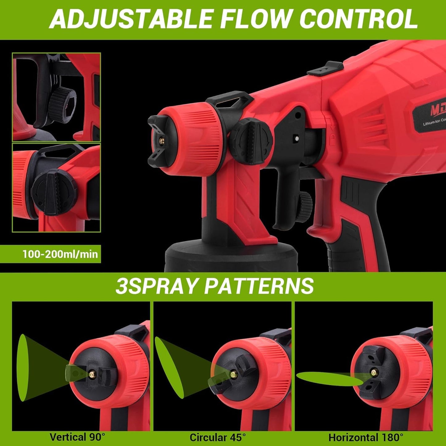 Cordless Spray Paint Gun,Airless Paint Sprayer Paint with 2Pcs 1500mAh Battery,Easy to Clean 5 Nozzles Electric HVLP Paint Sprayer for House Painting,Cabinets,Fences, Decks, Walls, DIY Projects, etc