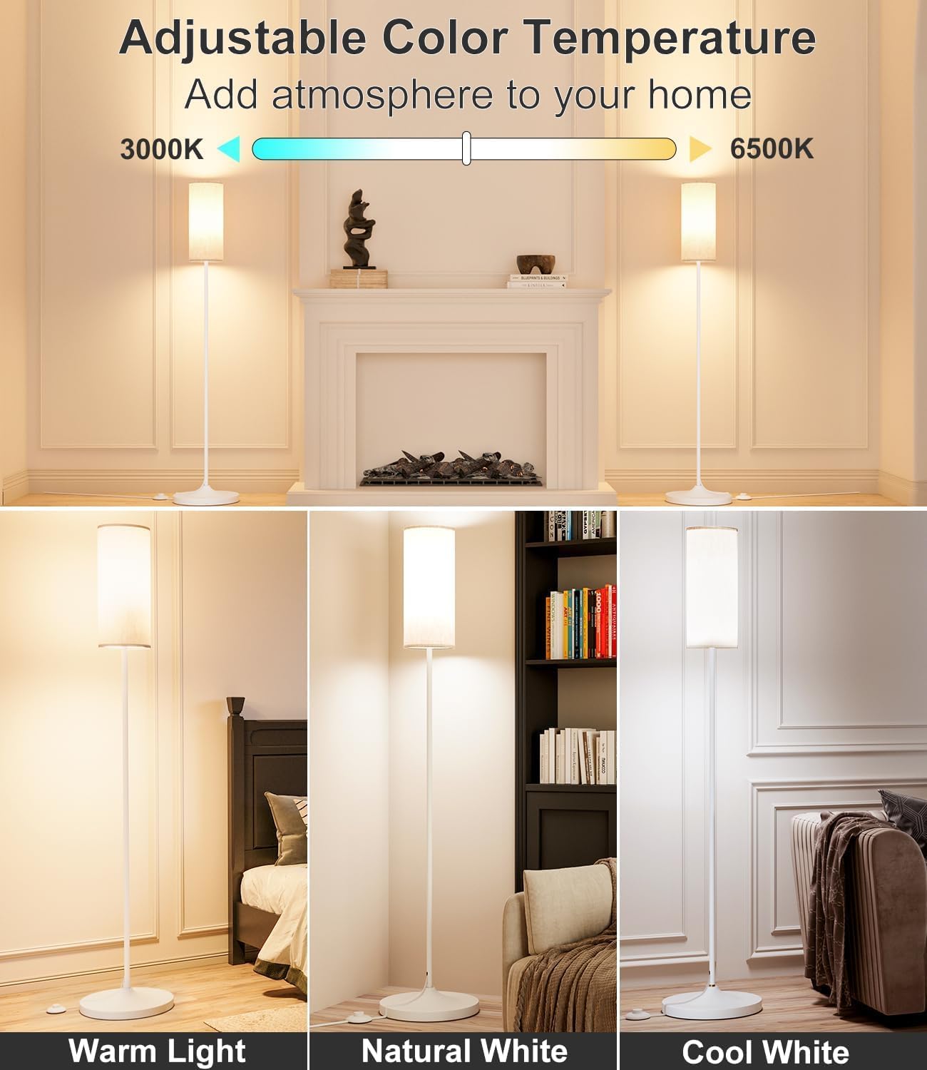 LED Floor Lamp with Remote & Dimmable Feature - Modern Gold Standing Lamp for Living Room & Bedroom
