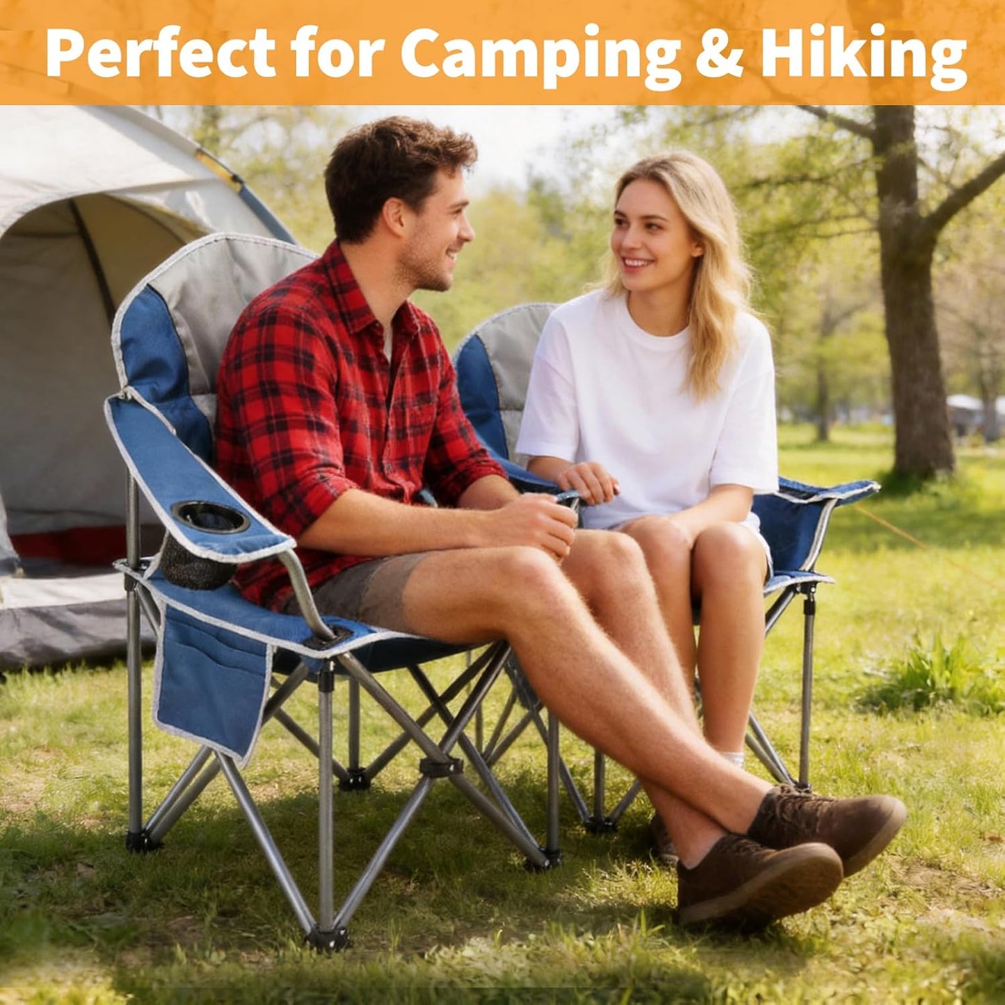 NEWBULIG Oversized Camping Chair - Heavy Duty 500 LBS Support | Portable Collapsible Design with Cup Holders & Side Cooler