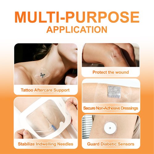 Carbou Transparent Film Dressing,4" x 4.75" Pack of 50 Waterproof Wound Bandage Adhesive Patches,Post Surgical Shower or IV Shield,Tattoo Aftercare Bandage