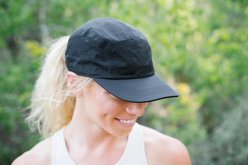 Tillak Vista Hat, Lightweight Nylon 5 Panel Cap with Snap Closure and Laser-Cut Ventilation (Black)