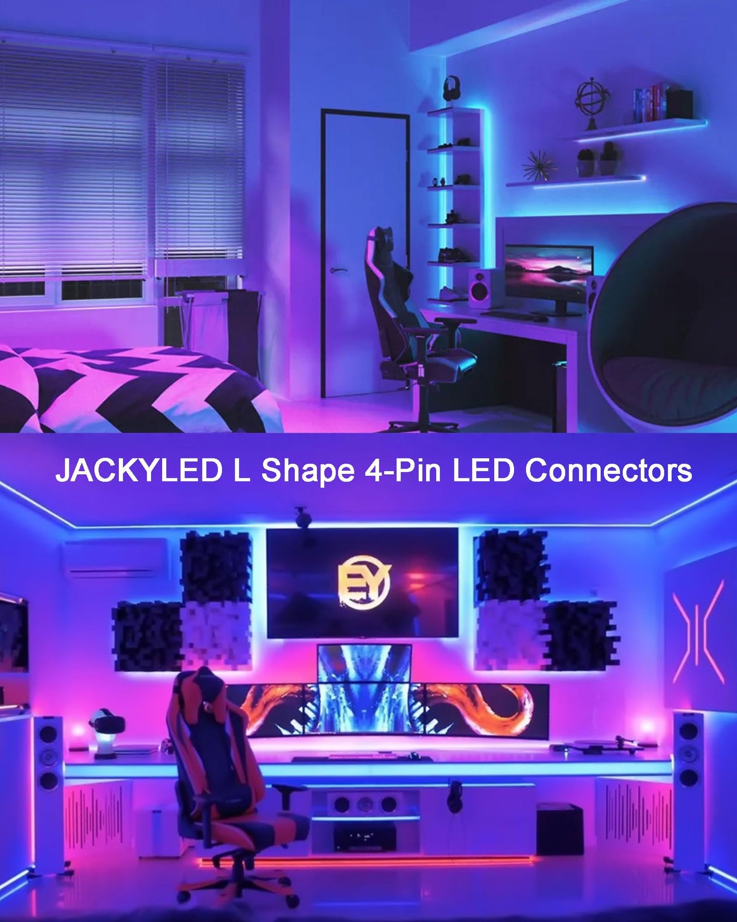 JACKYLED L Shape 8mm 4-Pin LED Strip Connectors 10-Pack Total 32pcs, Unwired Solderless LED Light Connectors for 8mm Wide 4-Pin Strip Lights - 8mm 4pin 10 Pack