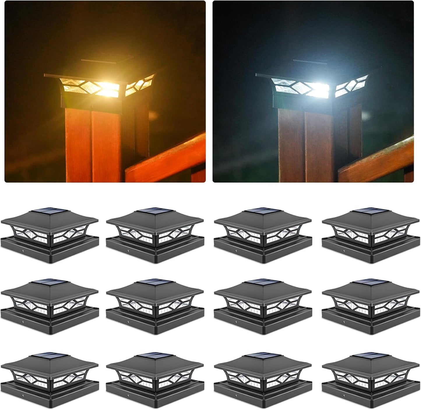 Solar Post Cap Lights 6-Pack - Waterproof LED Outdoor Lighting for 4x4 & 6x6 Decks, 2 Color Modes