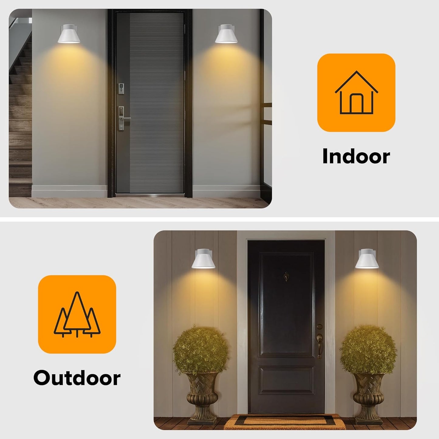 LED Outdoor Wall Lights - 2 Pack Black Waterproof Lanterns for Porch, Patio & Garage