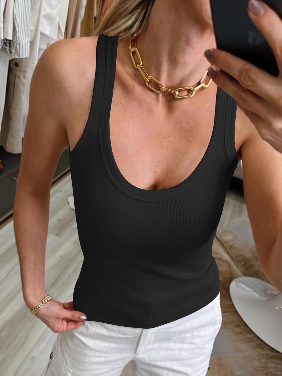 ANRABESS Women's Sleeveless Scoop Neck Tank Top - Ribbed Fitted Summer Essential | Cute Slim Fit
