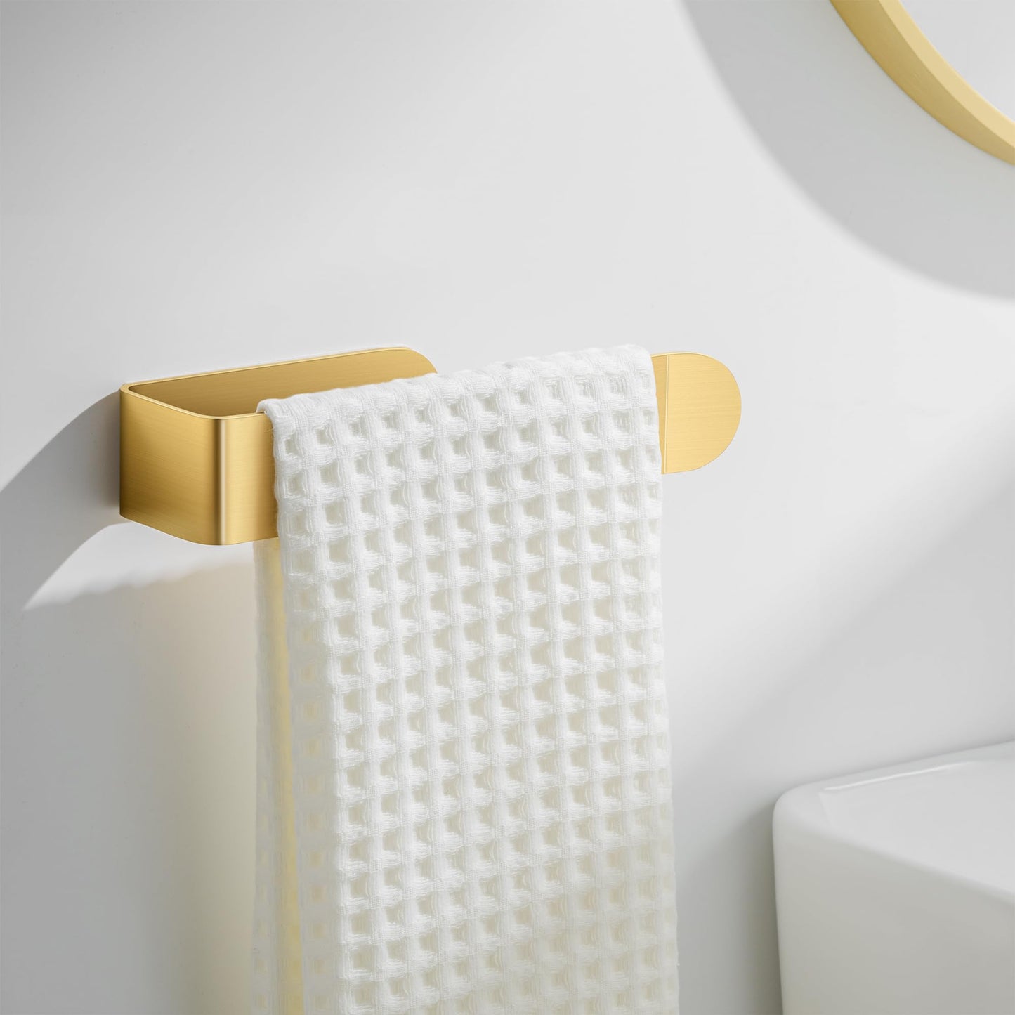 8 Inch Hand Towel Holder, Self Adhesive Towel Bar for Bathroom, Rustproof Aluminum U-Shape Towel Rack Stick on Wall, Brushed Gold