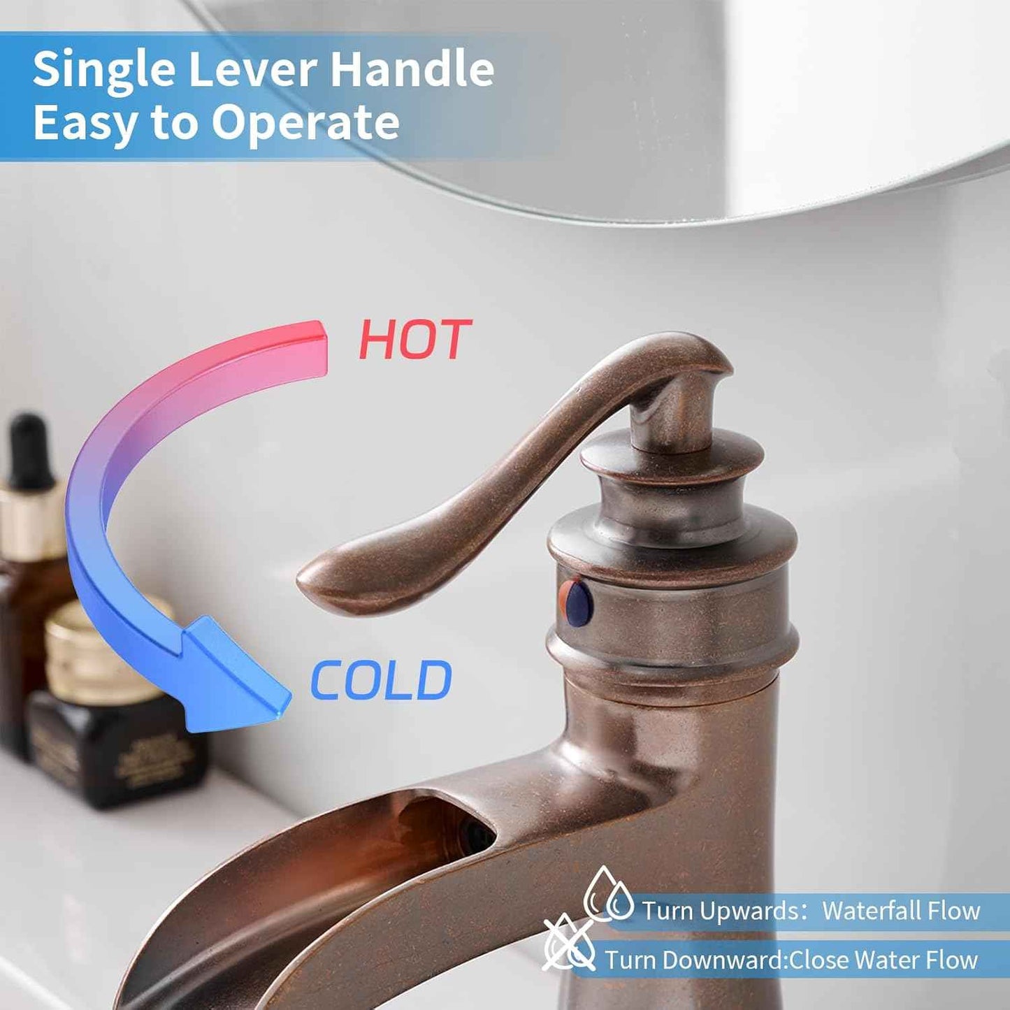 Matte Black Waterfall Bathroom Faucet - Single Handle Lavatory Sink Mixer with Brass Drain