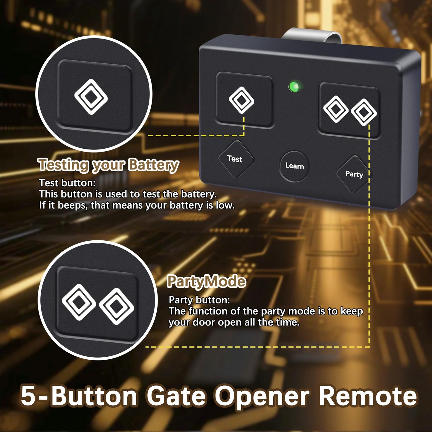 YUKGAMS 5-Button Remote for Ghost Opener, Automatic Gate Openers Control Remote Compatible with TSS1XP TDS2XP TSS1 TDS2 LDM2 HDP1 DD2U LSM1 DS1U 1 Pack