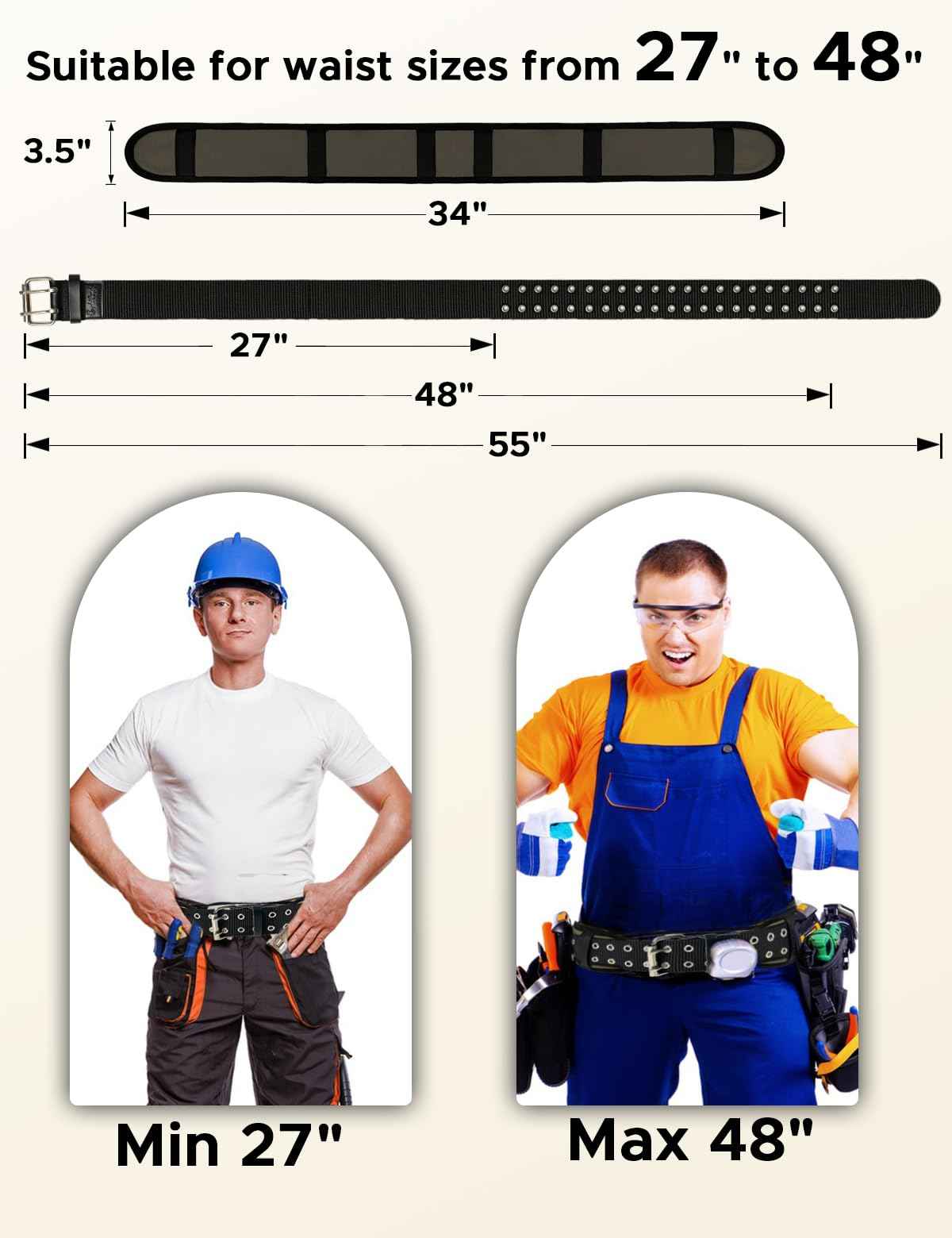 3.5 Inch Heavy-Duty Padded Work Belt,Tool Belt Fits Waists 29 To 48 Inches,Adjustable Holds Most Tool Belt Pouches Green