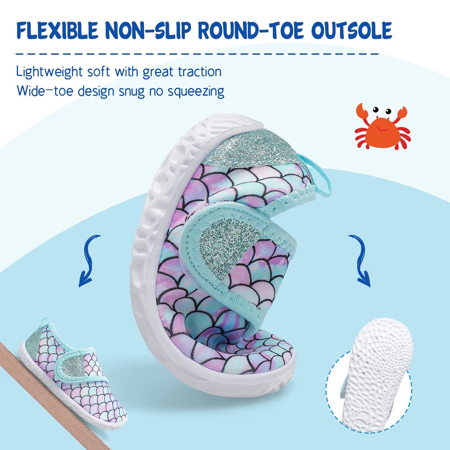 LeIsfIt Boys Girls Water Shoes Kids Aqua Socks Toddler Quick-Dry Swimming Shoes Non-Slip Summer Shoe for Beach Pool Surf, Green Scale, 10 Toddler