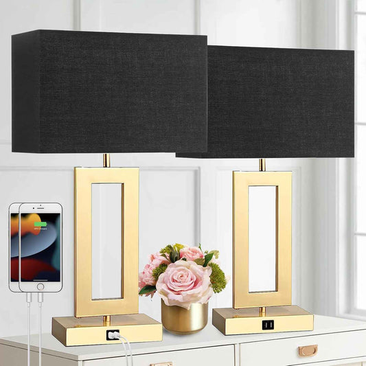 Gold Table Lamps Set of 2 - 3-Way Dimmable Touch Control with USB Ports, 22” Modern Design for Bedroom & Living Room
