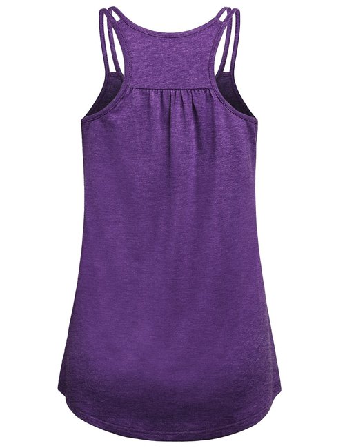 Hibelle Womens Sportswear, Ladies Sleeveless Summer Stretchy Yoga Tank Tops Sports Shirts Scoop Neck Flowy Curved Hem Trendy Pretty Front Ruched Tunic Racerback Workout Top Purple Small
