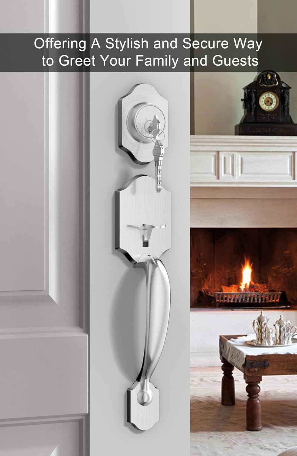 Gold Front Door Handle & Deadbolt Set - Reversible Lever Lock Hardware