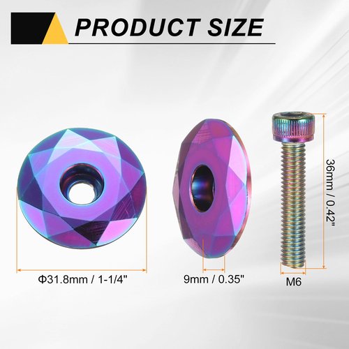HARFINGTON 1 1/4" OD Bicycle Headset Stem Top Cap Aluminum Alloy Cycling Headset Cover Stem with M6 Bolt for Mountain Road Bike MTB, Colorful
