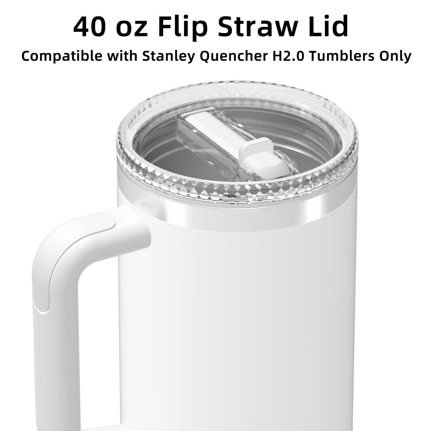40 oz Flip Straw Lid for Stanley Quencher H2.0 Tumbler, Spill-Proof Replacement Lid Accessory for Stanley 40 oz Tumbler with Handle, Easy to Clean | Reusable, 1-Pack/White