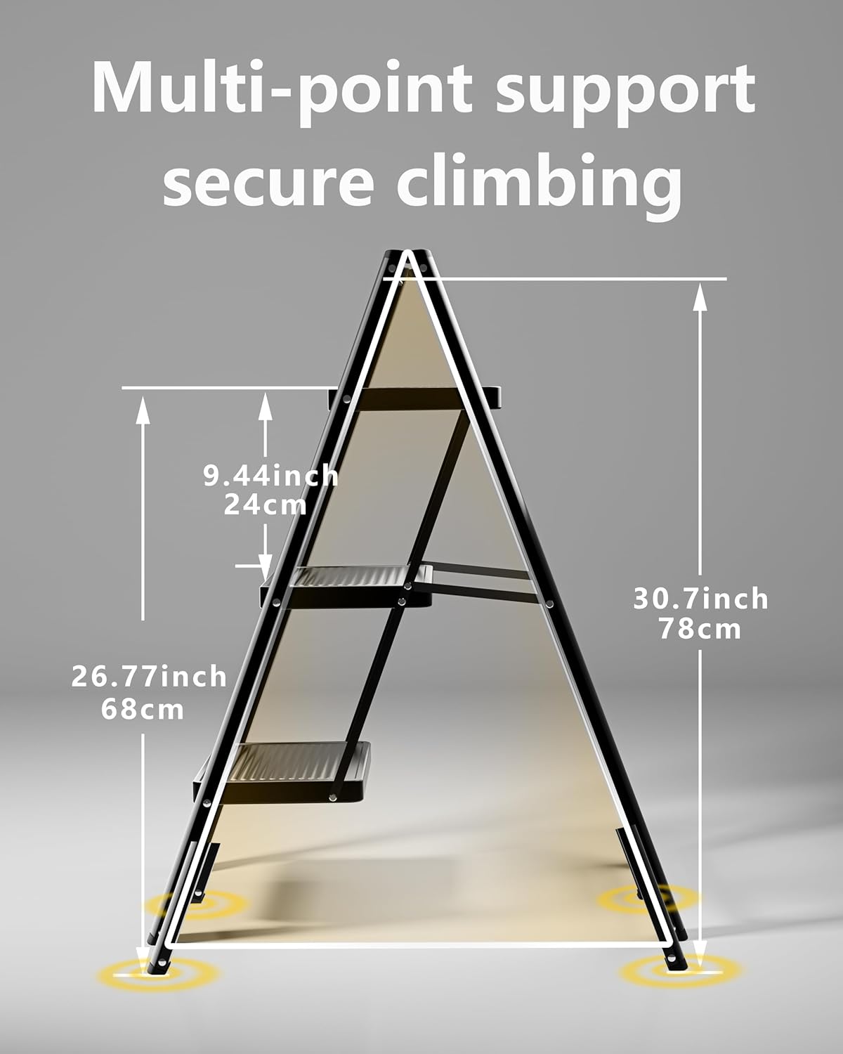 3-Step Folding Ladder - Sturdy 330 lbs Capacity Step Stool with Anti-Slip Pedals for Home & Office