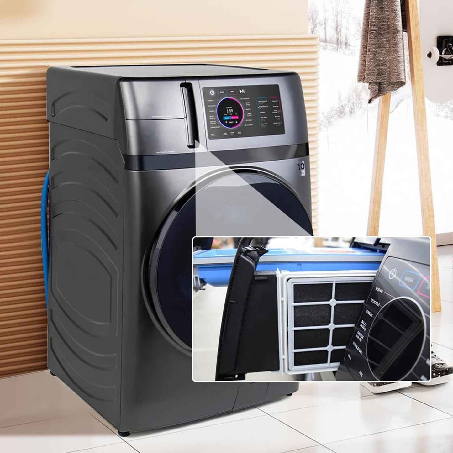 6 Pcs GE Washer Dryer Combo,WH01X35719 Lint Filter replacement with dryer vent brush,2025 New Lint Filter for Ge Washer Dryer Filter Sponge,Hand Washable and Reusable,Models: PFQ97HSPVDS