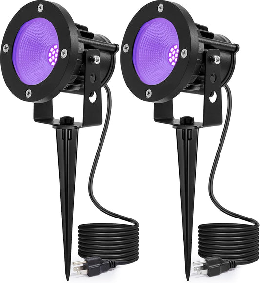 20W Waterproof Black Light Spotlight - UV Blacklight for Glow Parties & Halloween (2 Pack)