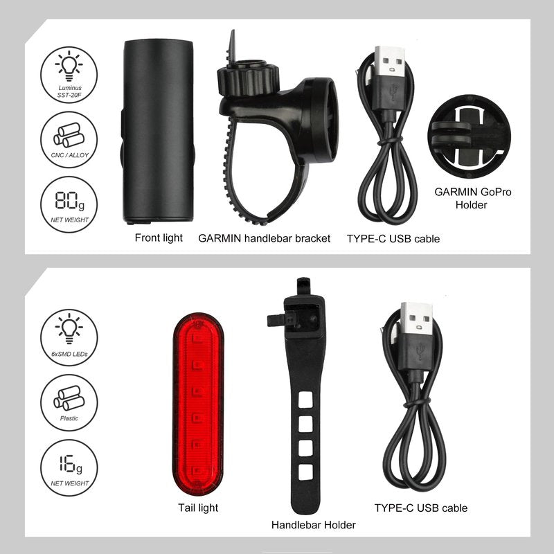 BRIVIGA USB Rechargeable Bike Lights Front and Back, 550 Lumen Alloy LED Bicycle Headlight & Taillight for Night Riding, Waterproof USB Charging Mountain Bike Accessories for Adults & Kids, Easy Mount