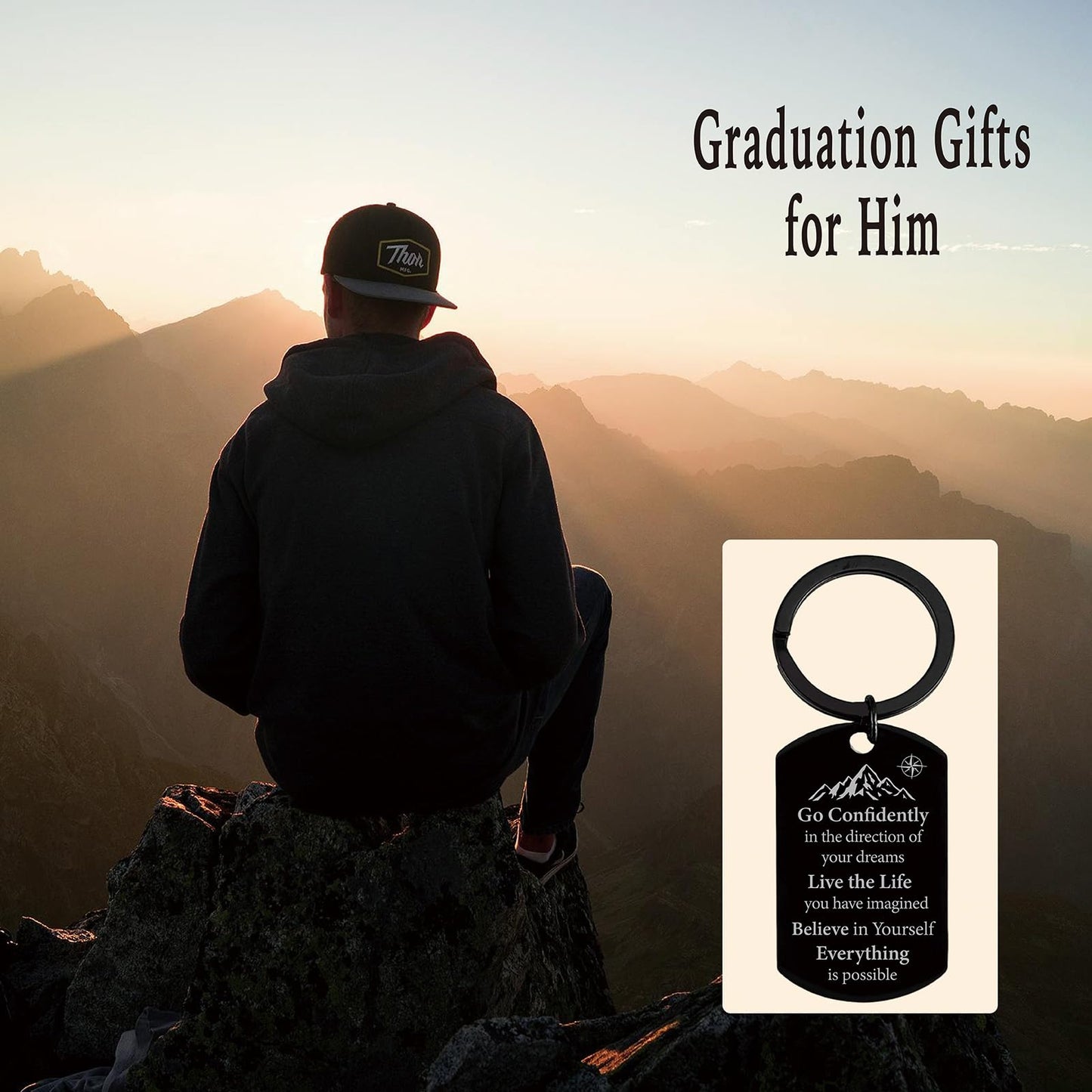 The Adventure Begin Compass Pocket Black with Keychain, College High School Boot Camp Graduation Gifts, Graduation Compass Gifts for Him Men Friends, Inspirational Keepsake Gifts Ideas for Grads